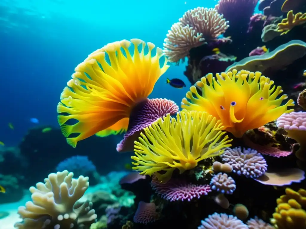 Acuario marino con vibrante arrecife de coral, peces y vida marina