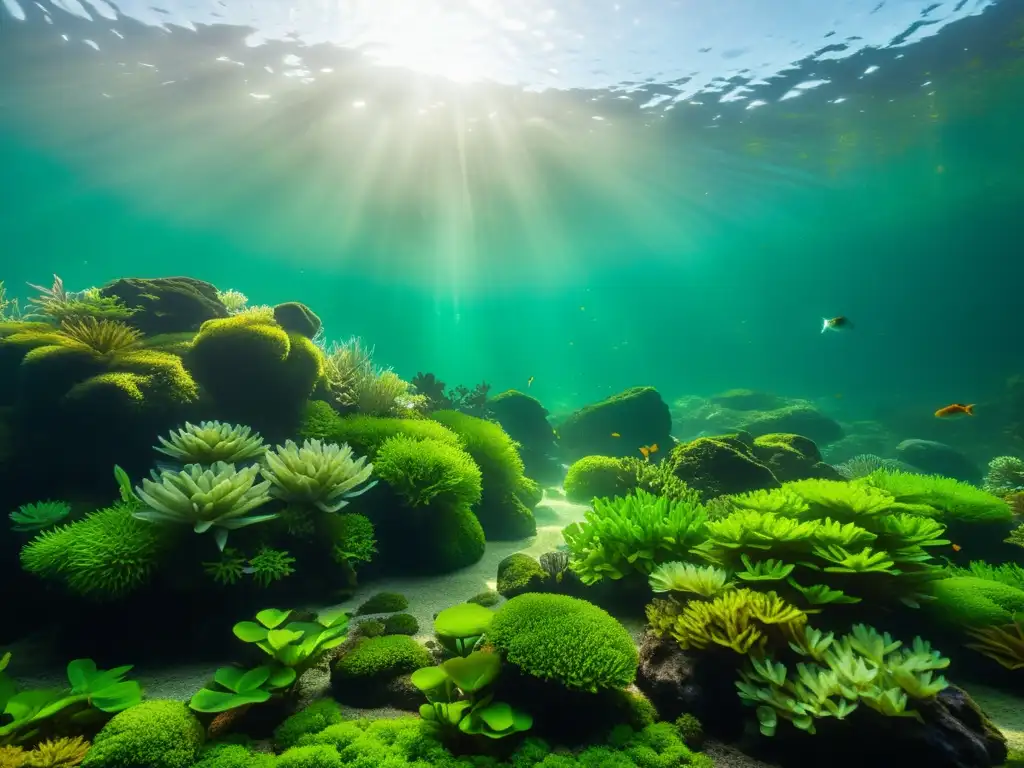 Acuario con plantas acuáticas, peces de agua fría y hermosos paisajes submarinos