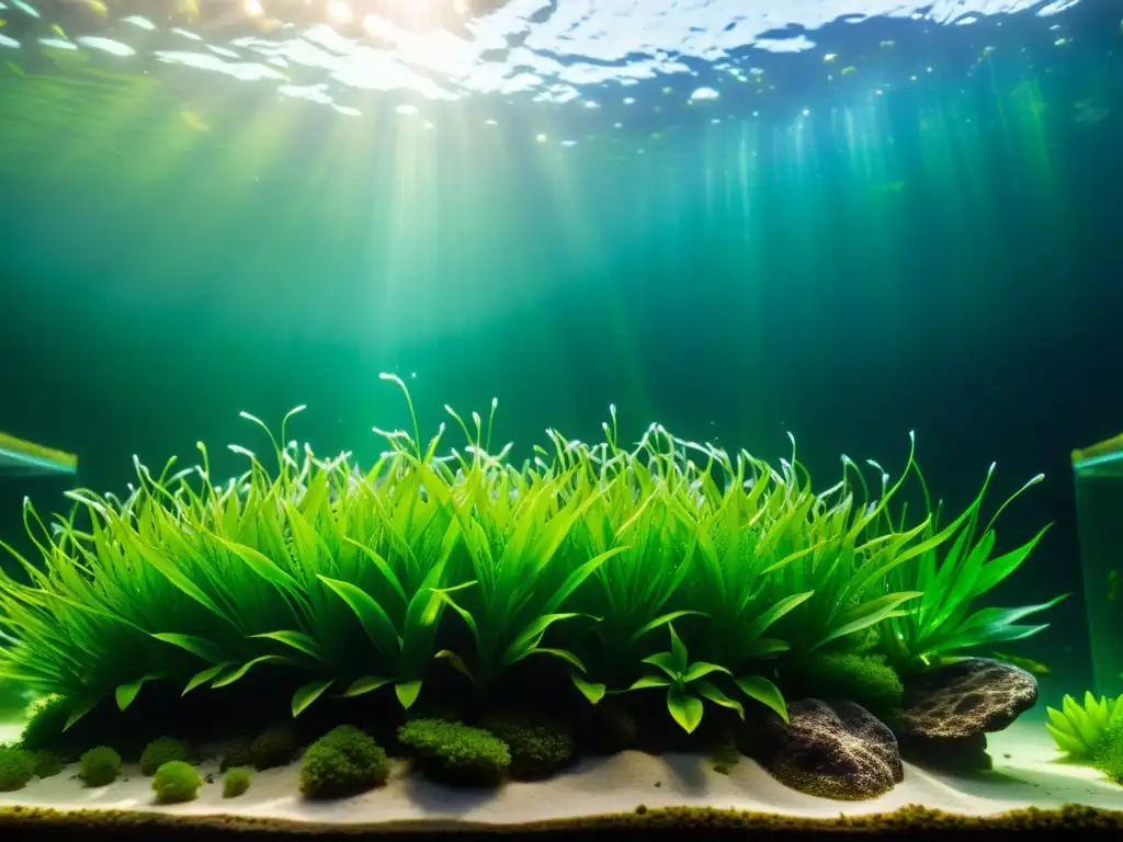 Acuario con plantas acuáticas exuberantes, beneficios del CO2 para acuarios