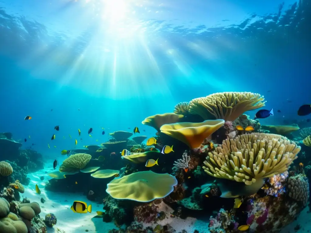 Acuario temático vida marina oceánica: Fotografía submarina de un vibrante arrecife de coral lleno de vida marina y coloridos peces