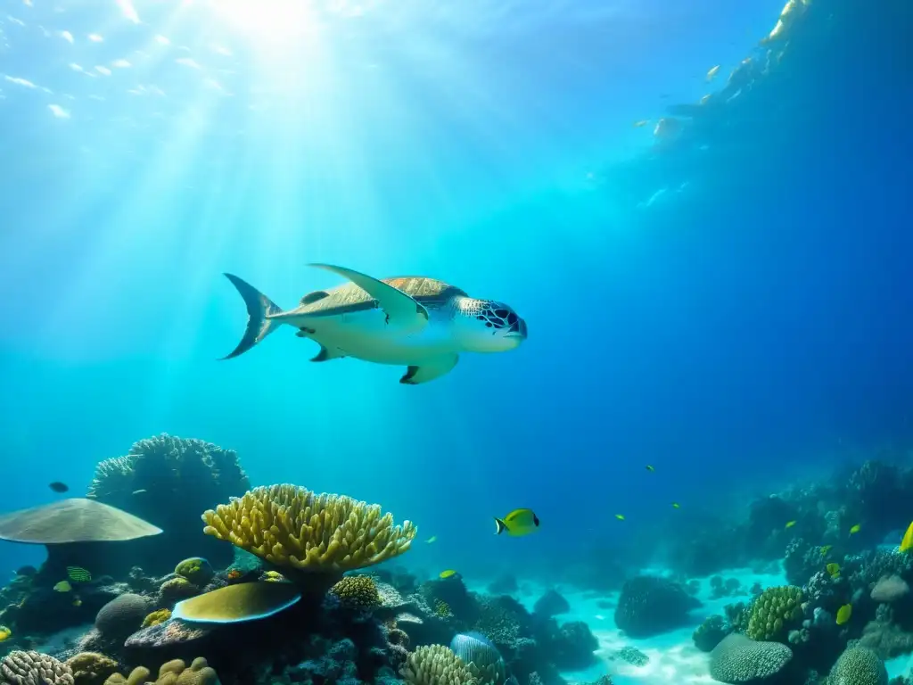 Acuerdos globales conservación vida marina: Fotografía submarina de un vibrante arrecife de coral con diversa vida marina y aguas cristalinas