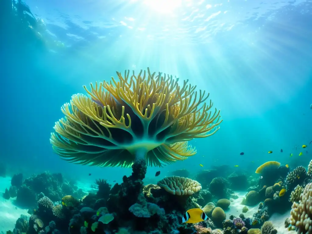 Bajo el agua, un arrecife de coral vibrante en aguas cristalinas de Dubai, un paraíso para el buceo de lujo en Dubai