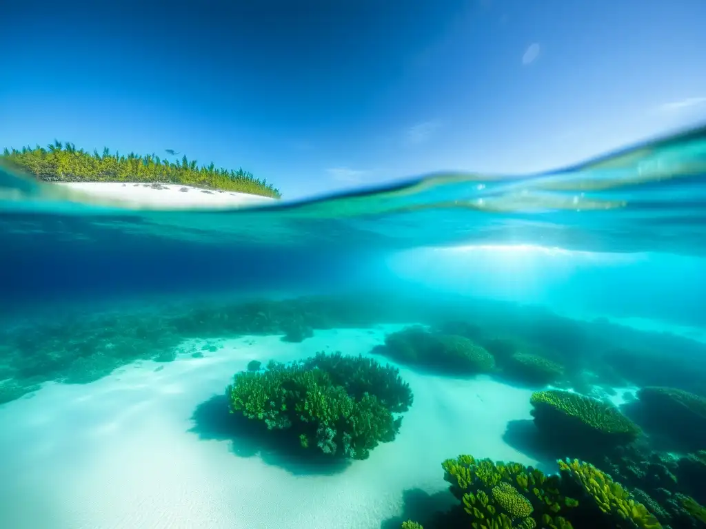 Bajo el agua en Laguna Azul de Belice: buceo de lujo entre corales y peces tropicales, con un yate en la distancia