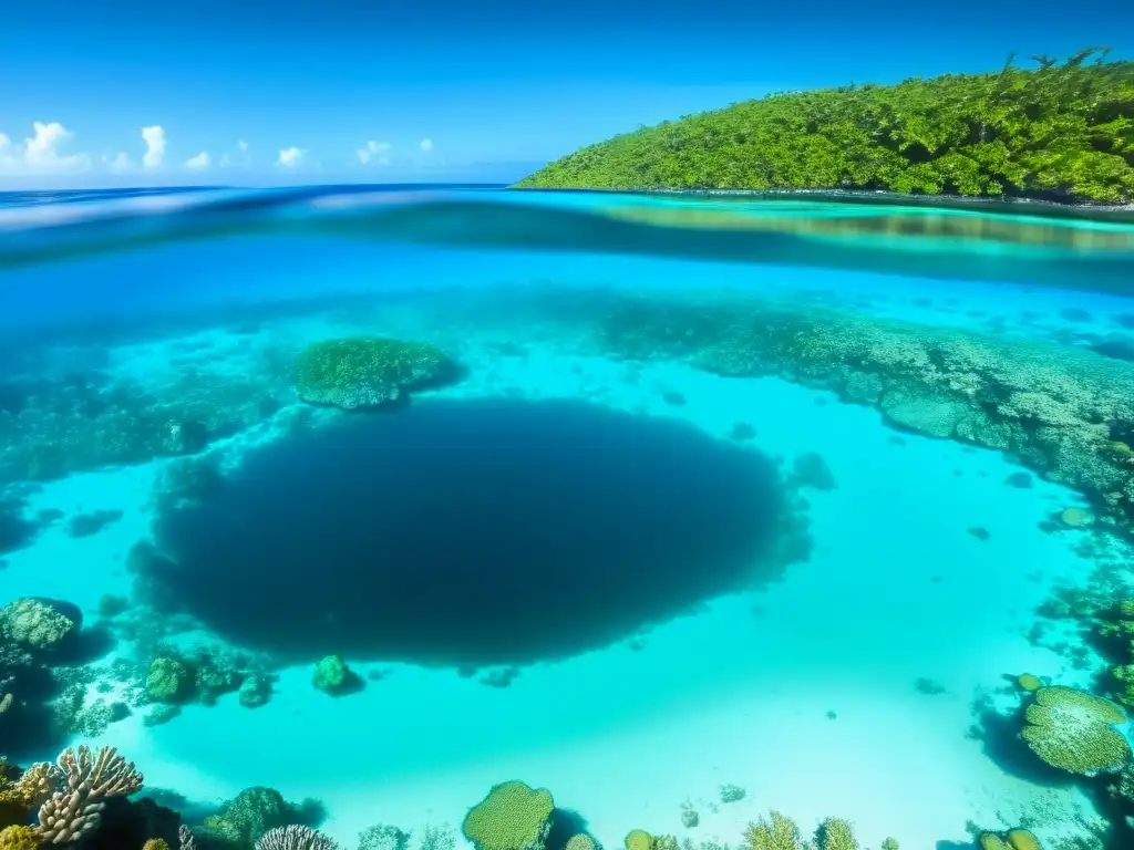 Bajo el agua, un vibrante arrecife de coral en la Laguna Azul de Belice