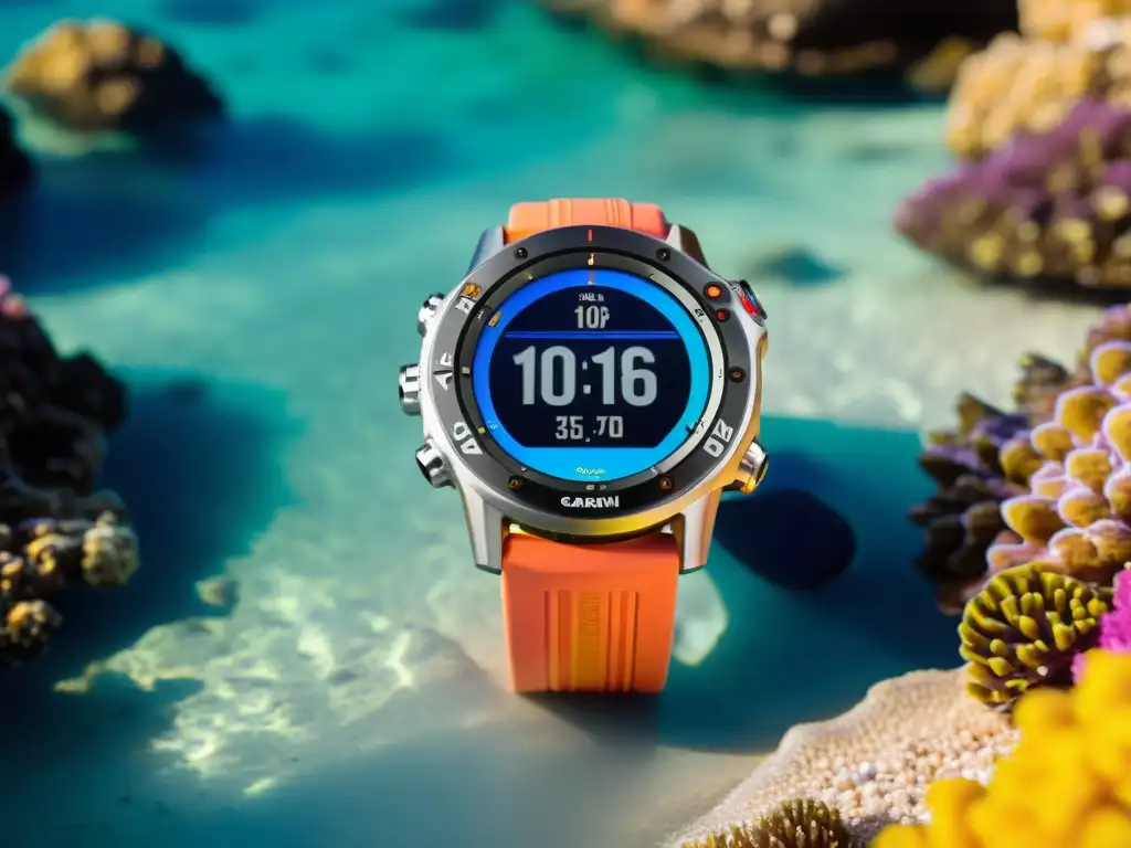 Análisis reloj buceo Garmin Descent: Relojes de buceo en arrecife de coral, destacando diseño y funciones avanzadas bajo el agua