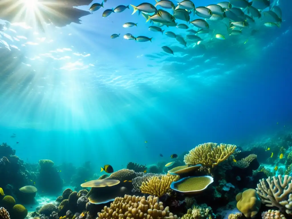 Un arrecife de coral colorido rebosante de mariscos estacionales