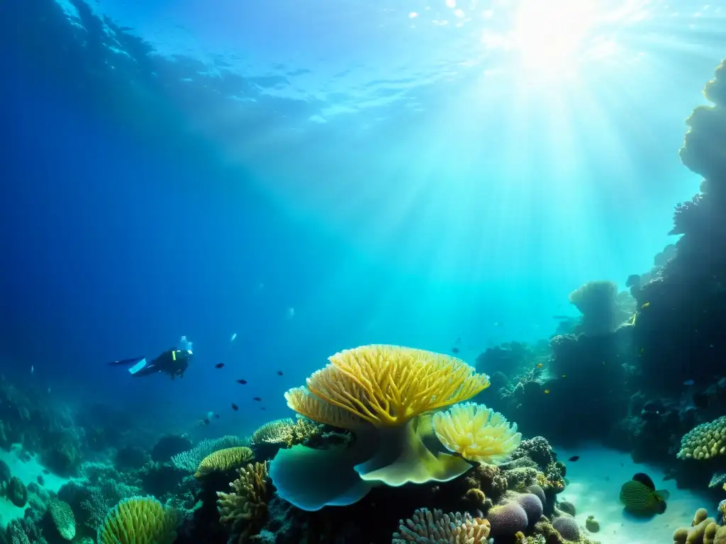 Un arrecife de coral brillante y vibrante, con una impresionante variedad de vida marina