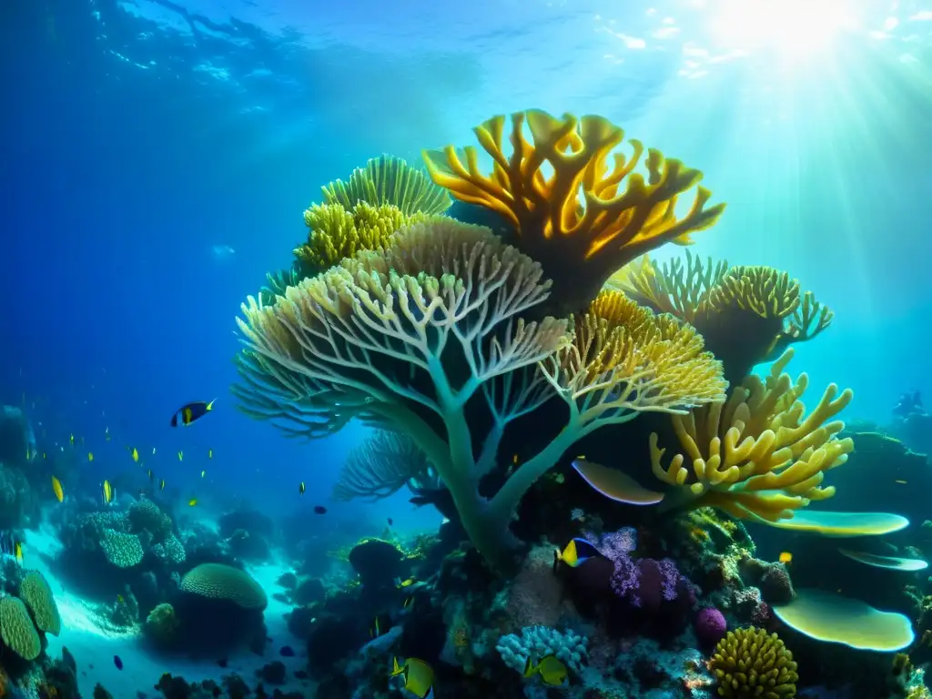 Un arrecife de coral vibrante y colorido, repleto de vida marina