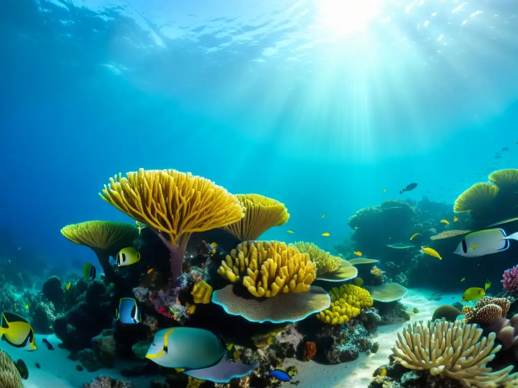 Un arrecife de coral vibrante y diversa vida marina que mejora la respiración submarina con snorkel innovador