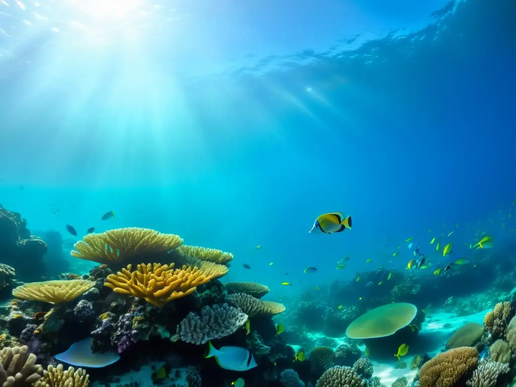 Un arrecife de coral vibrante y diverso, muestra la sostenibilidad del ecosistema marino y los subsidios pesqueros