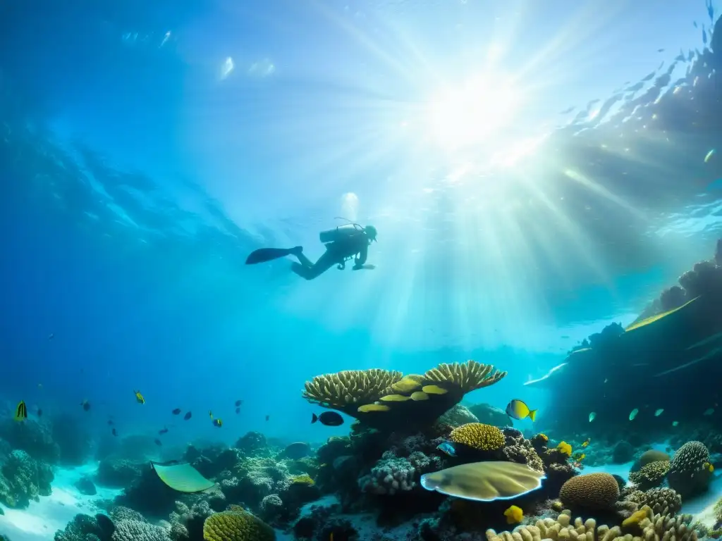 Un arrecife de coral vibrante y diverso, con peces coloridos y vida marina