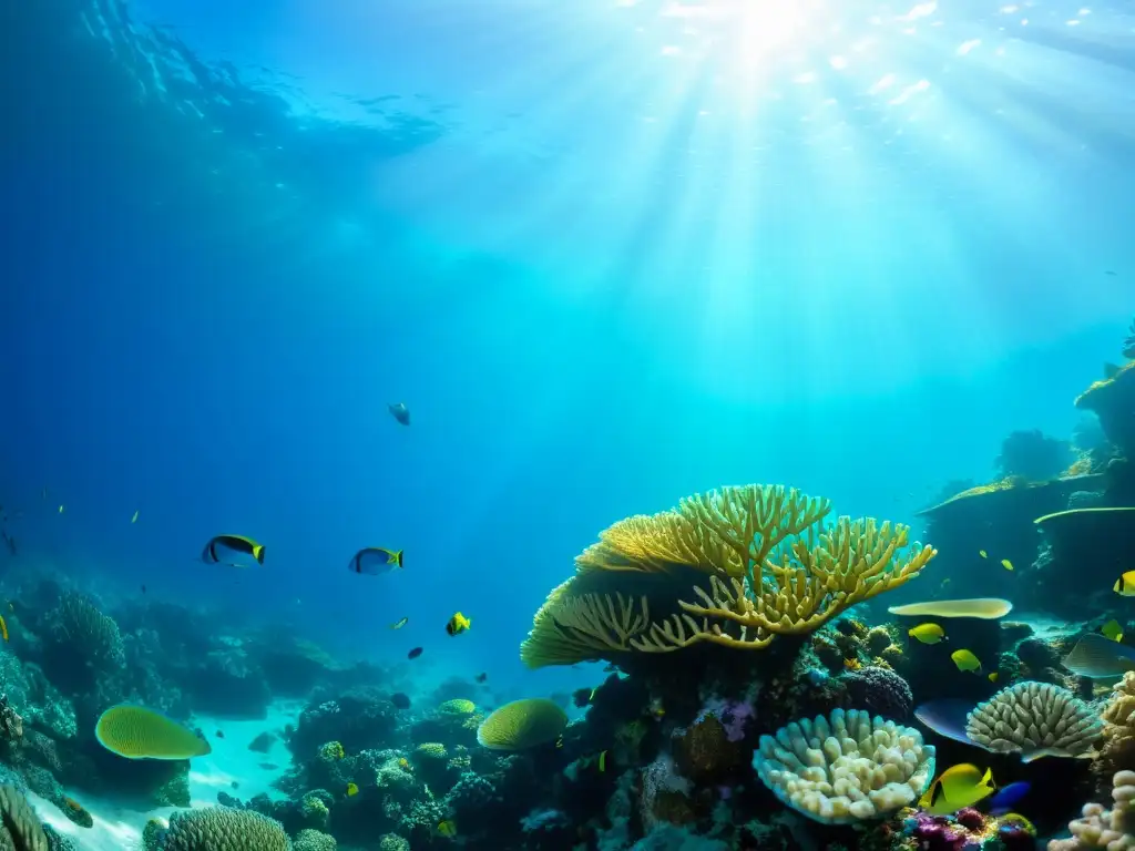 Un arrecife de coral vibrante, equipo esencial fotografía submarina, con peces de colores y vida marina en aguas cristalinas