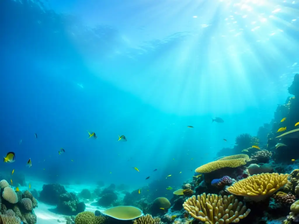 Un arrecife de coral vibrante, lleno de peces coloridos y vida marina