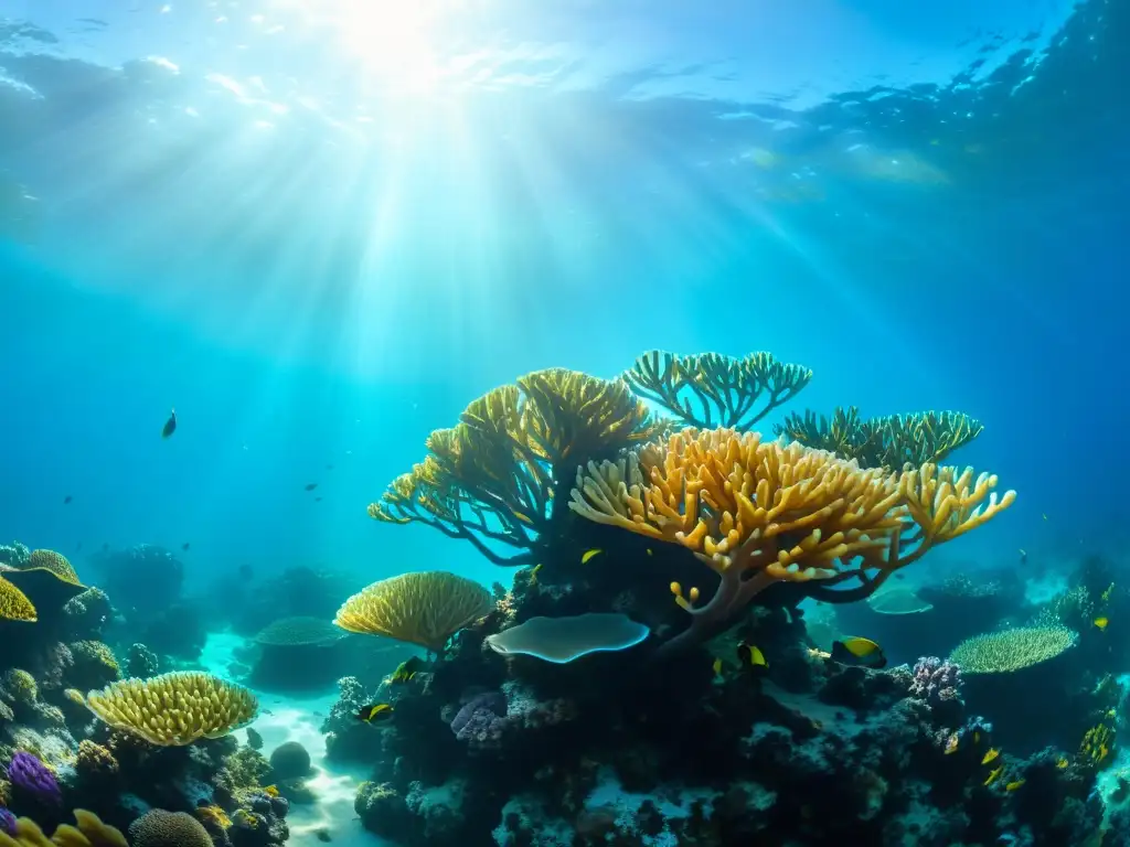 Un arrecife de coral vibrante y lleno de vida con una diversidad de flora y fauna marina