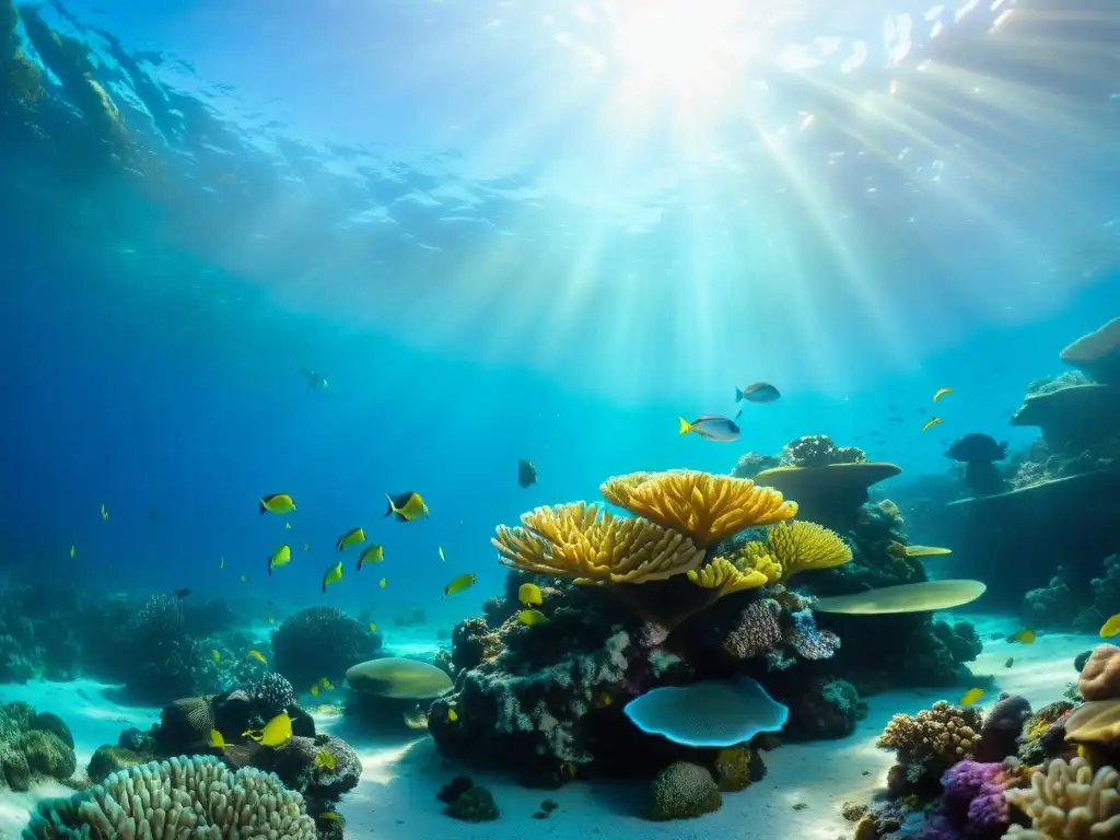 Un arrecife de coral vibrante, lleno de peces y vida marina