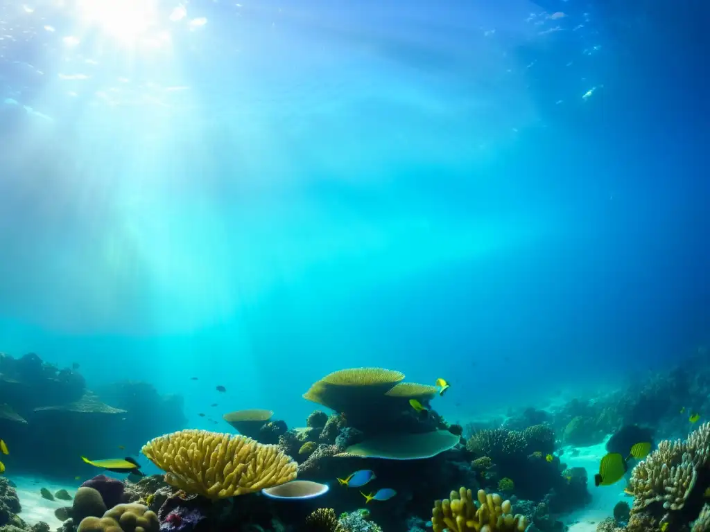 Un arrecife de coral vibrante lleno de peces de colores en aguas cristalinas