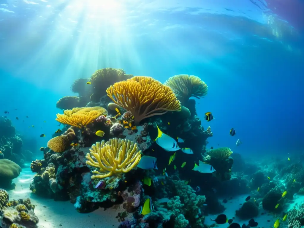 Un arrecife de coral vibrante en el Caribe, lleno de vida marina