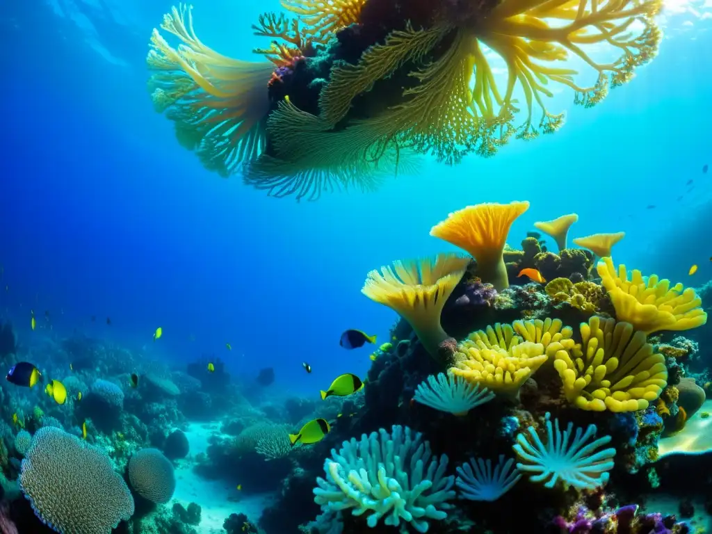 Un arrecife de coral vibrante lleno de vida marina en el océano