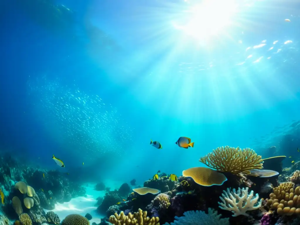 Arrecife de coral vibrante: vida marina en detalle Un arrecife de coral vibrante, lleno de peces coloridos y rodeado de aguas cristalinas