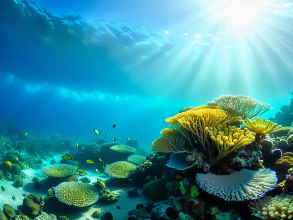 Un arrecife de coral vibrante lleno de vida marina, reflejando la belleza natural