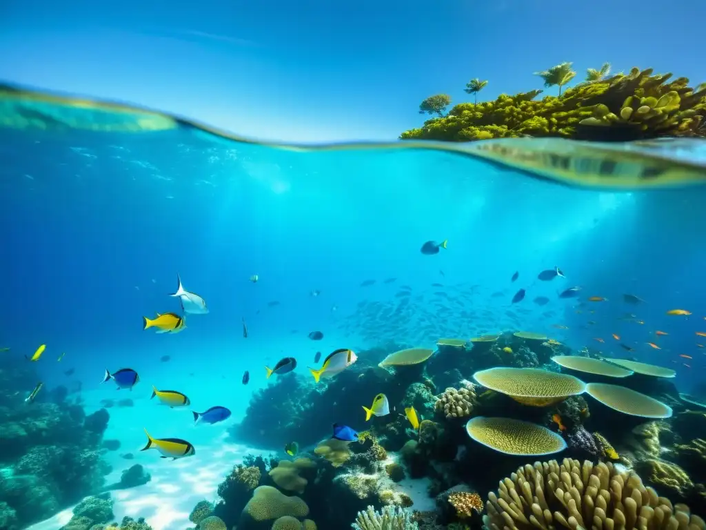 Un arrecife de coral vibrante y lleno de vida, reflejando la belleza de la gastronomía marina sostenible tradicional