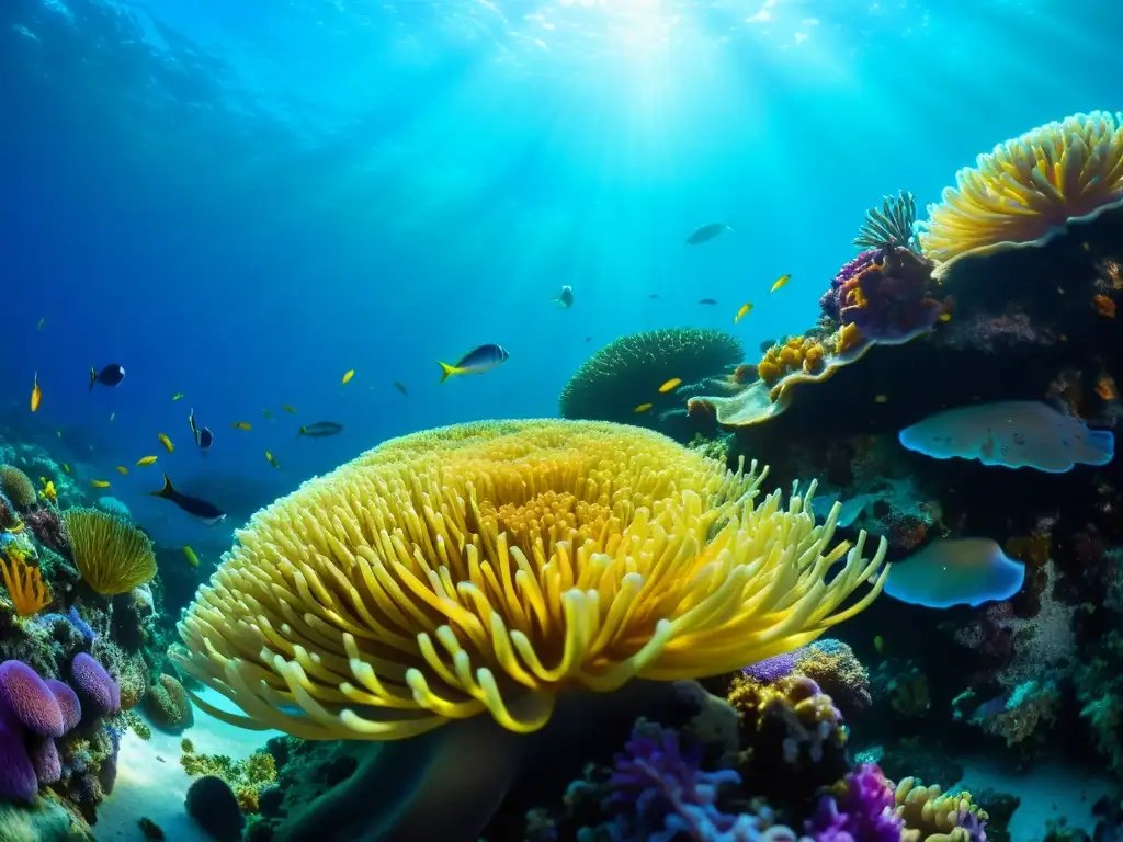 Un arrecife de coral vibrante, repleto de vida marina colorida