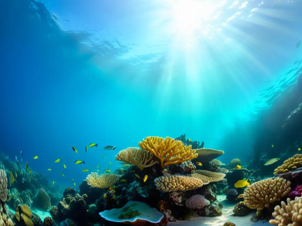 Un arrecife de coral vibrante, repleto de peces coloridos y vida marina