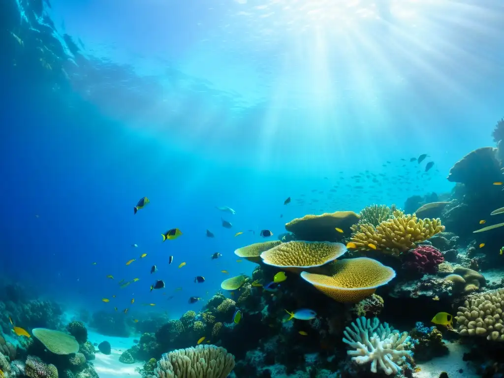 Un arrecife de coral vibrante, repleto de vida marina y peces coloridos