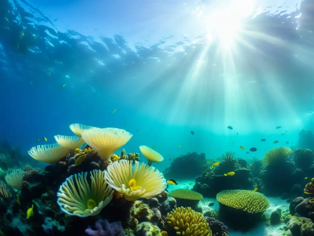 Un arrecife de coral vibrante repleto de vida marina colorida, con impacto positivo en los ecosistemas marinos