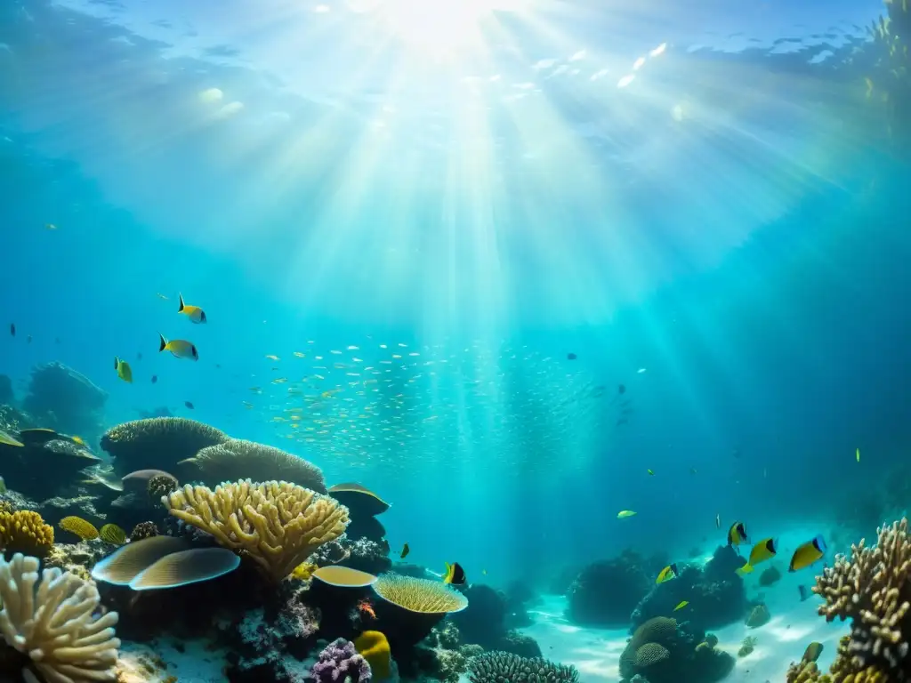 Un arrecife de coral vibrante, repleto de peces coloridos y vida marina