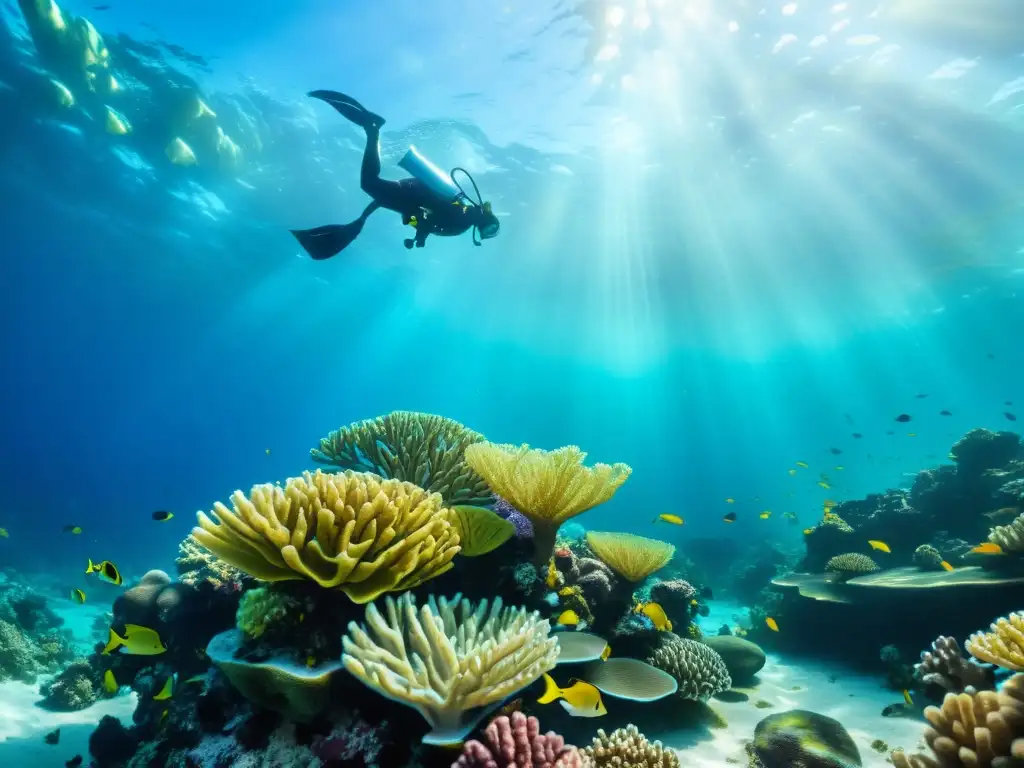 Un arrecife de coral próspero y vibrante en un océano cristalino, ideal para el tratamiento enfermedades acuarios marinos