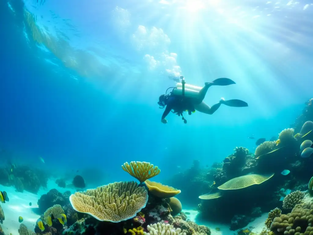 Un arrecife de coral rebosante de vida marina y colores vibrantes, con tortugas y peces tropicales