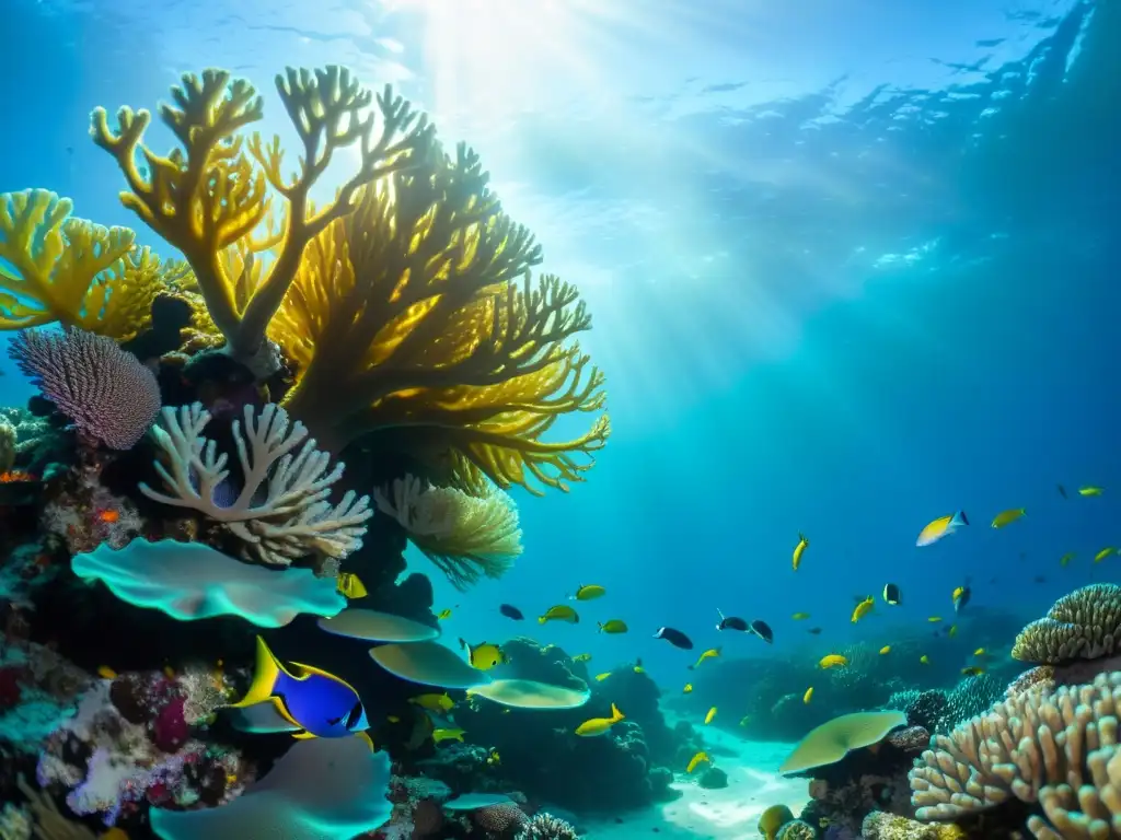 Un arrecife de coral rebosante de vida marina, resaltando la importancia de proteger el ecosistema oceánico