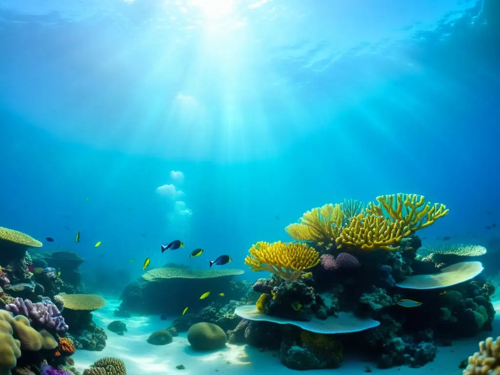 Un arrecife de coral vibrante bajo el agua, con impacto turístico en exhibiciones subacuáticas