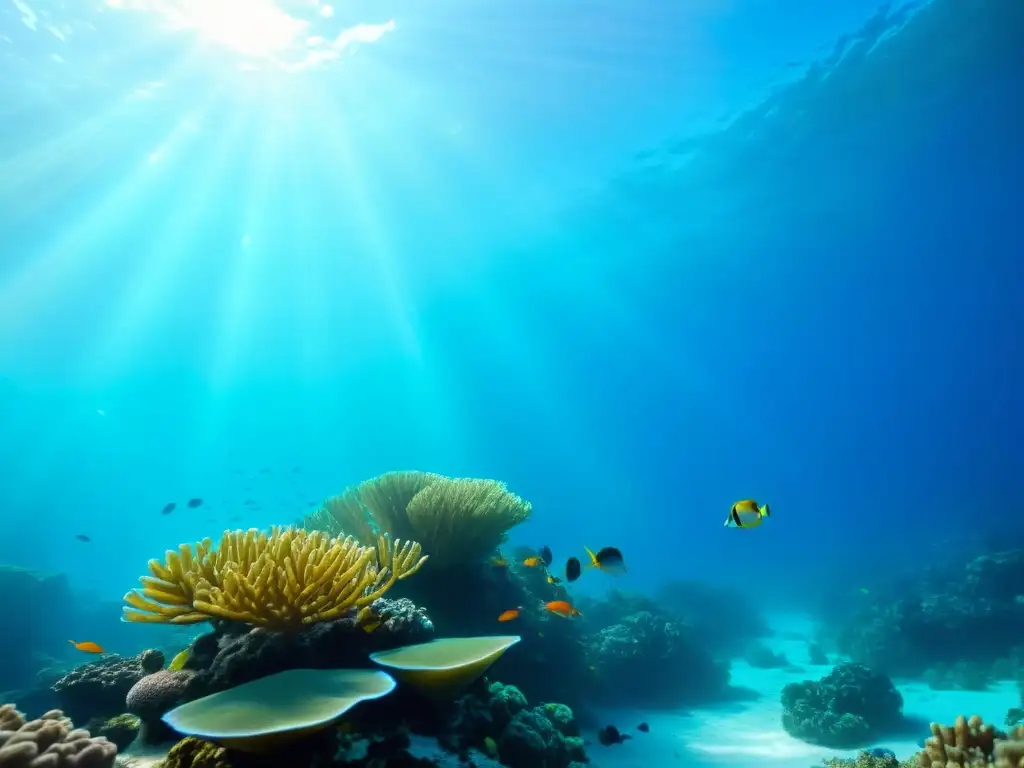 Reino submarino: vida marina vibrante y serena Un arrecife de coral vibrante bajo el agua, con peces coloridos y plantas marinas meciéndose