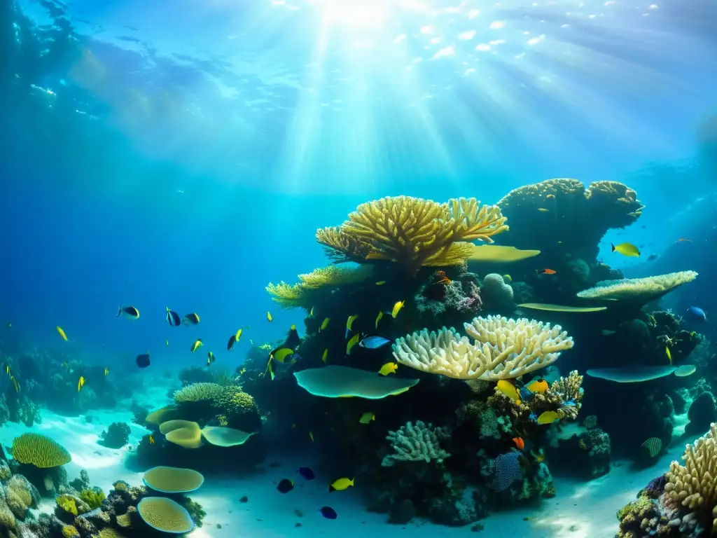 Un arrecife de coral vibrante con peces coloridos y vida marina