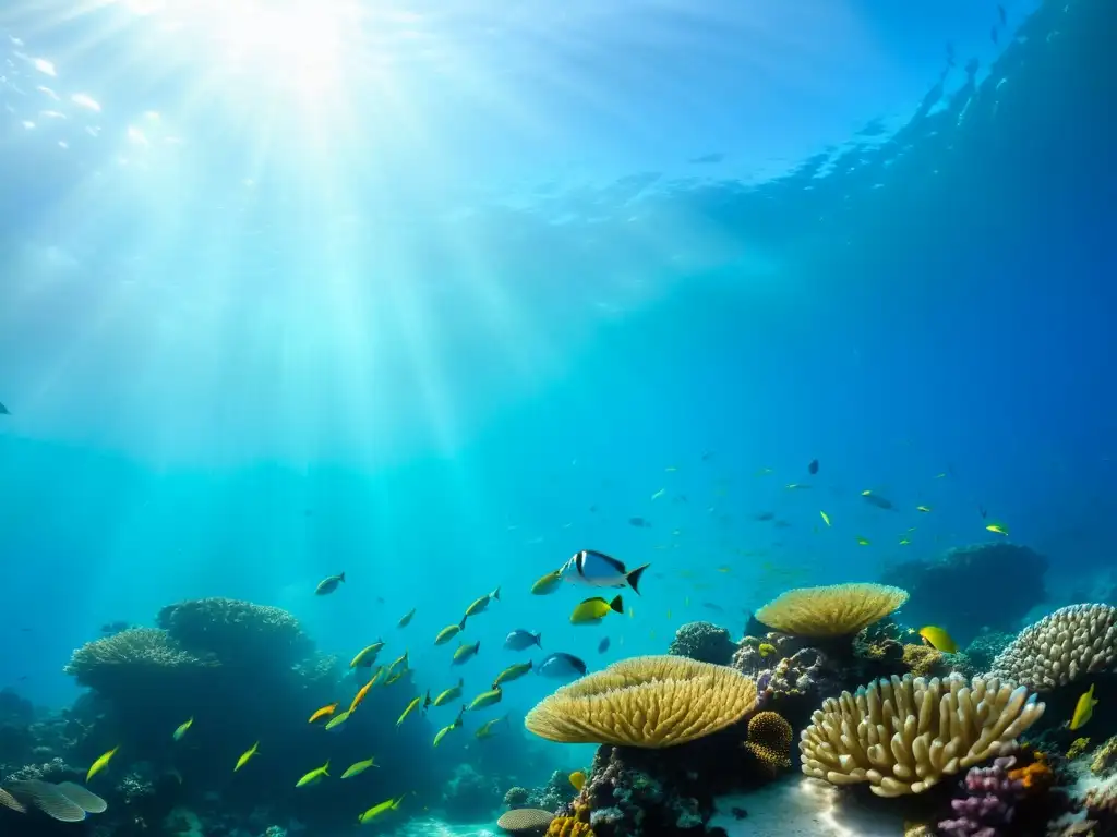 Un arrecife de coral vibrante, peces coloridos y agua cristalina crean una escena marina impresionante