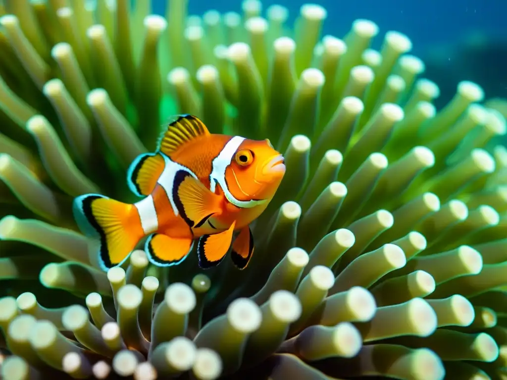 Un arrecife de coral vibrante con peces payaso nadando