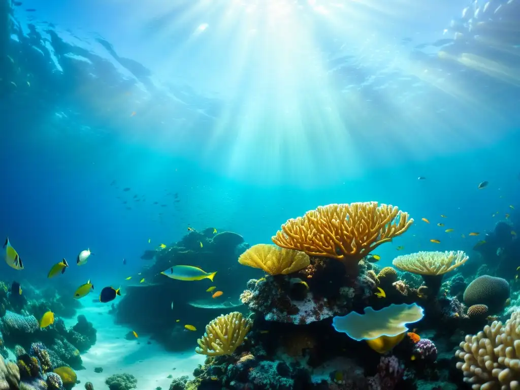 Un arrecife de coral vibrante muestra la red trófica marina en un colapso de vida submarina