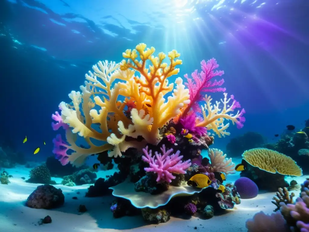 Un arrecife de coral vibrante con variadas especies y colores