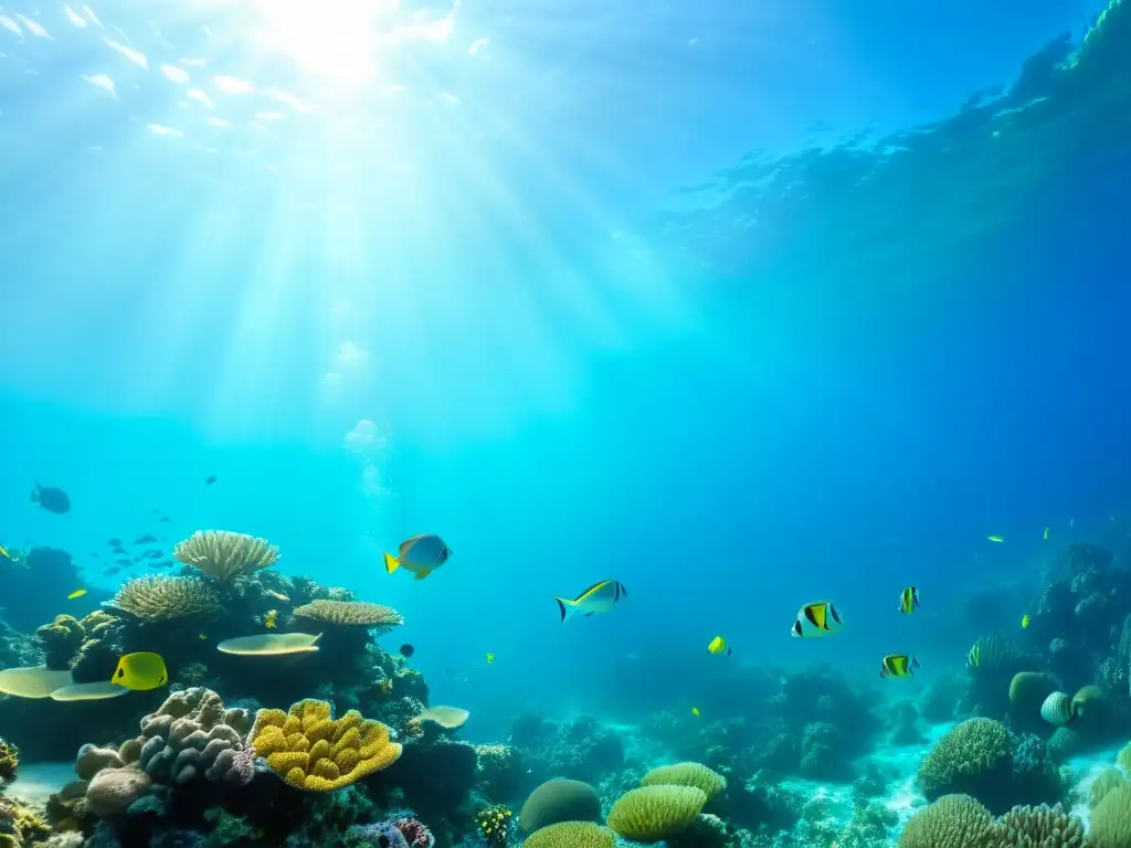 Un arrecife de coral vibrante con vida marina, impacto de especies invasoras marinas