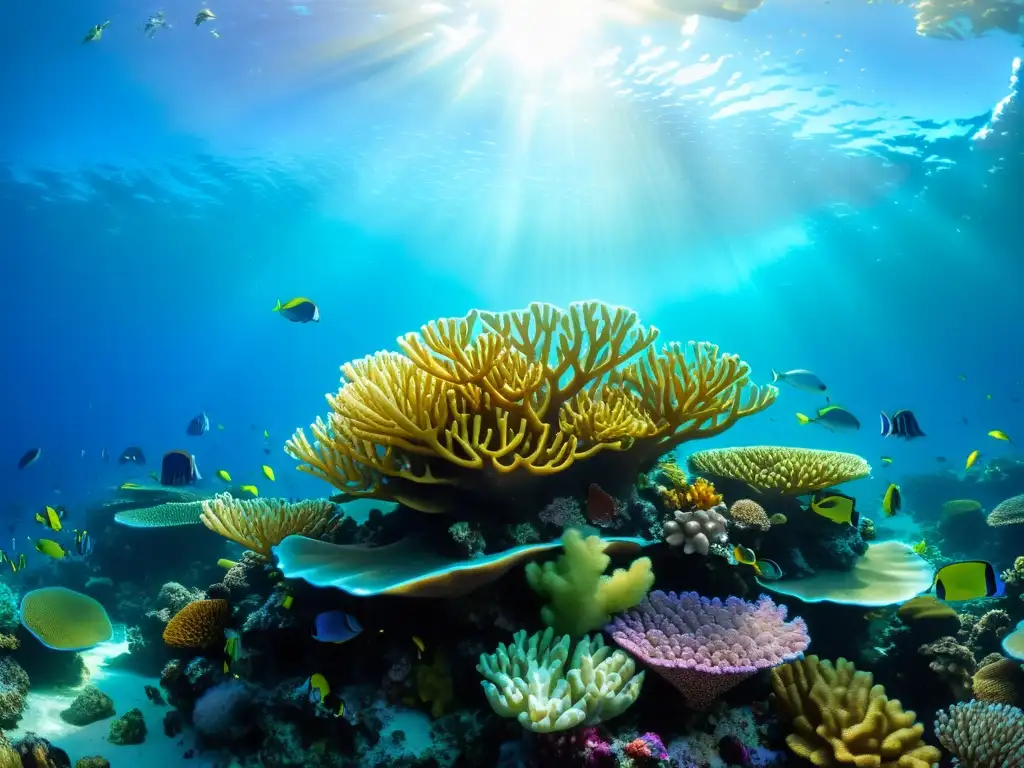 Un arrecife de coral vibrante con vida marina exuberante y colores deslumbrantes