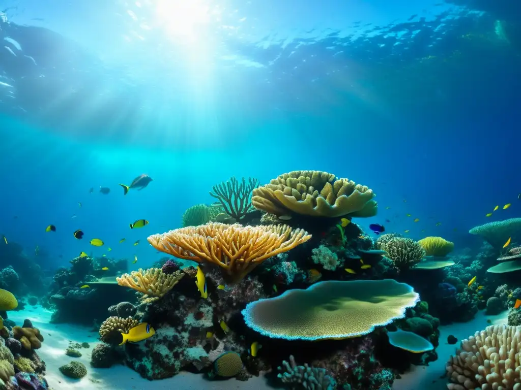 Arrecife de coral vibrante en 8k: vida marina colorida Exploración autónoma de arrecifes de coral: vibrante escena submarina con corales coloridos, peces tropicales y vida marina en aguas cristalinas
