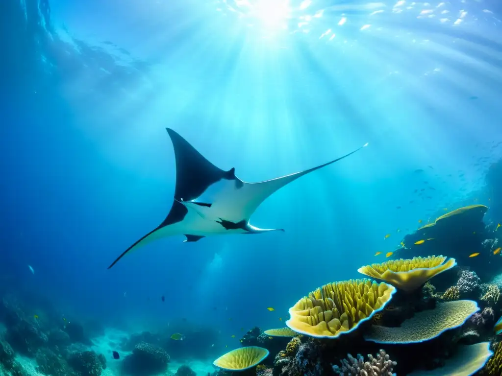 Una asombrosa escena submarina muestra un vibrante arrecife de coral repleto de vida marina