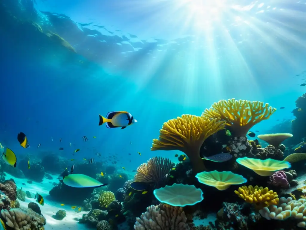 Una asombrosa imagen submarina de un vibrante arrecife de coral lleno de peces coloridos y vida marina