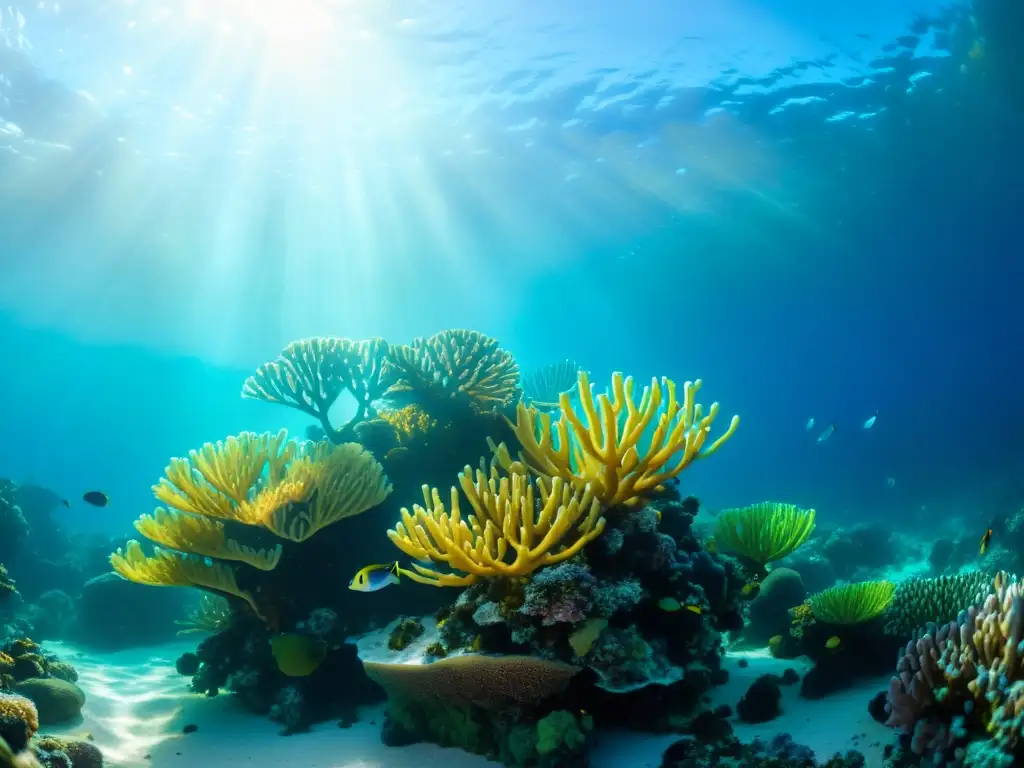 Una asombrosa imagen submarina de un vibrante arrecife de coral, con una increíble variedad de peces y plantas marinas