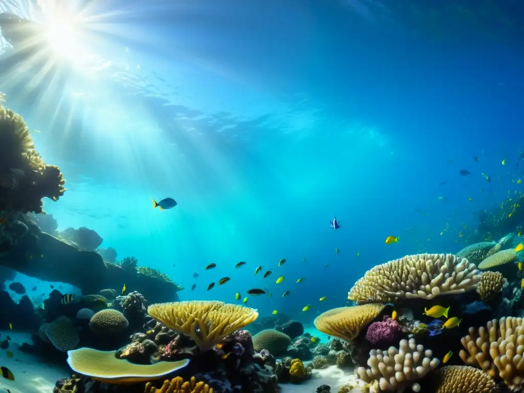 Una asombrosa imagen 8k de un vibrante arrecife de coral repleto de peces coloridos y vida marina