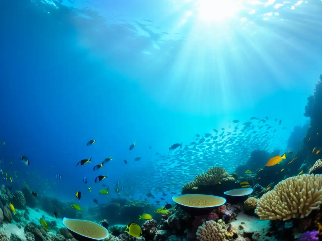 Una asombrosa fotografía submarina que muestra un arrecife de coral vibrante y lleno de vida