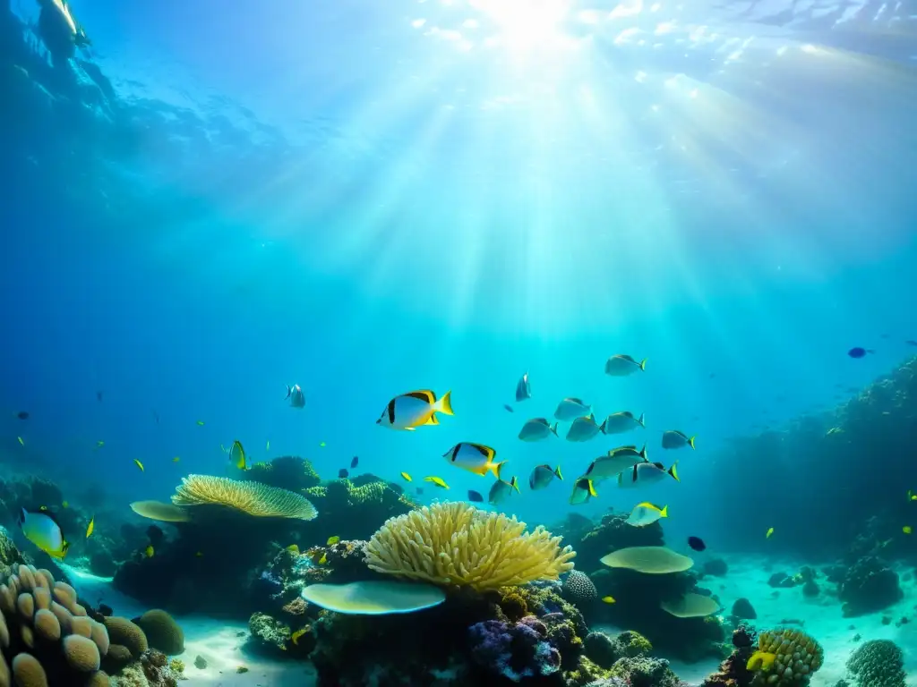 Una asombrosa fotografía submarina de un vibrante arrecife de coral repleto de peces coloridos y otras formas de vida marina