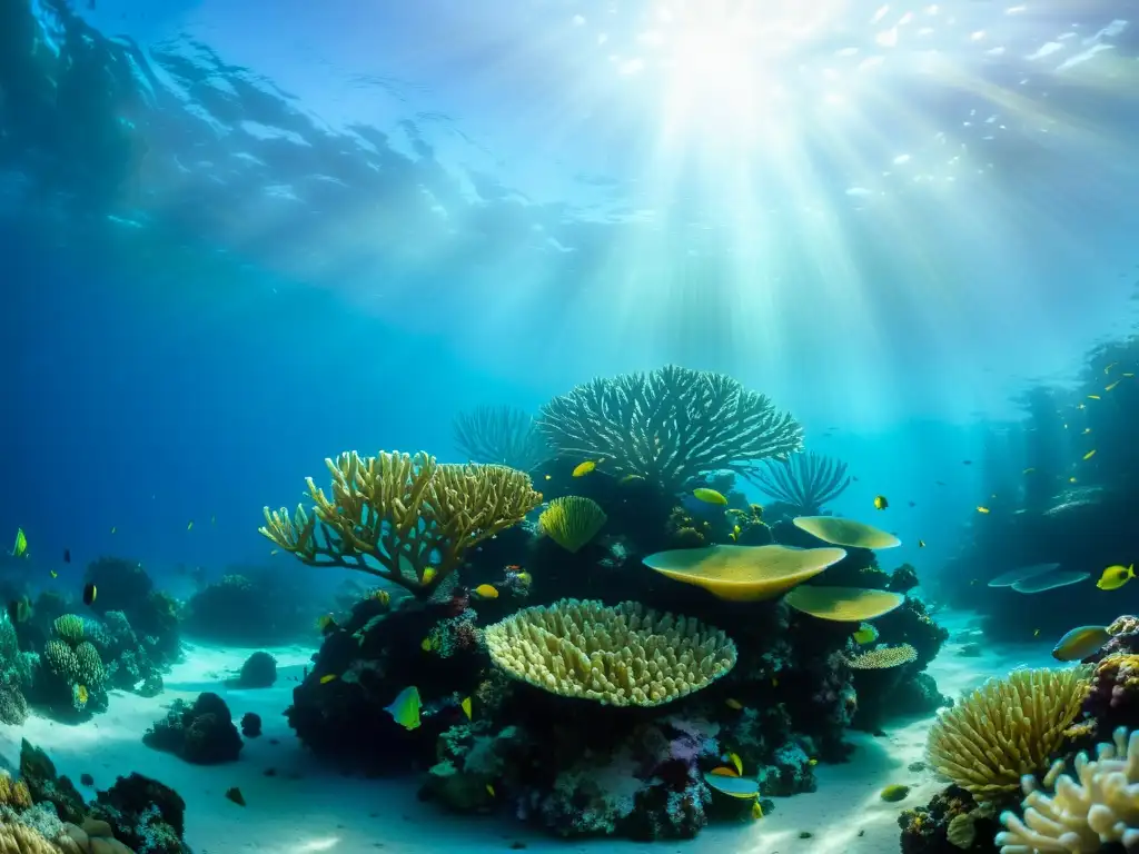 Una asombrosa fotografía submarina que captura un vibrante arrecife de coral rebosante de vida marina